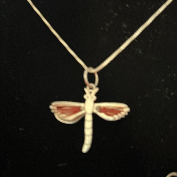 Vintage 925 Silver Plated ‘Market’ Set Of Dragon Fly Necklace & Earrings - Picture 3 of 10